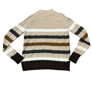 NWT St. John’s Bay Neutral Striped Mockneck Sweater Size S